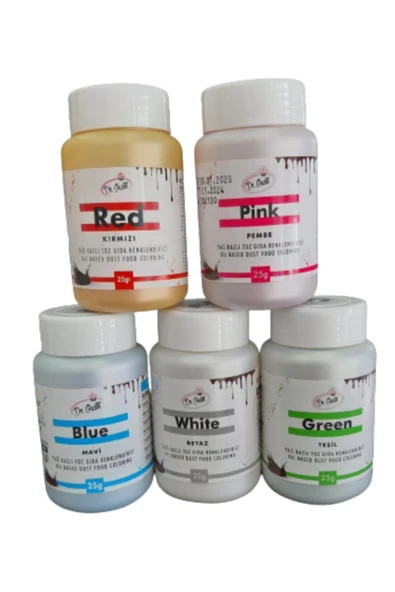 Dr Gusto 5 Li Set Mavi / Yeşil / Kırmızı / Beyaz / Pembe Yağ Bazlı Toz Gıda Boya 25gr ürün görseli 1