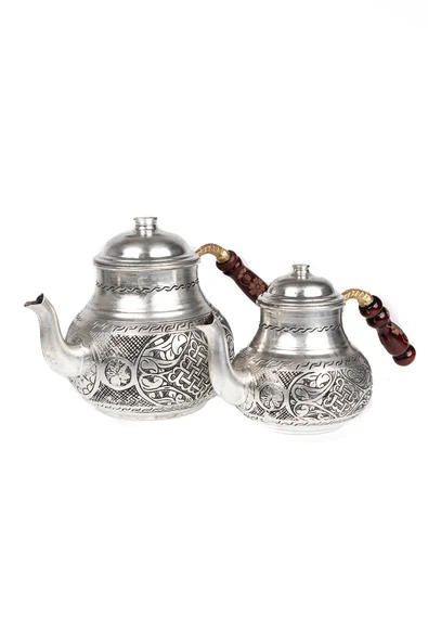 DMT Gaziantep Bakır Çaydanlık Takımı AĞIR İşlemeli toplam boy:26cm En:Alt 16cm üst 12cm çap ürün görseli 1