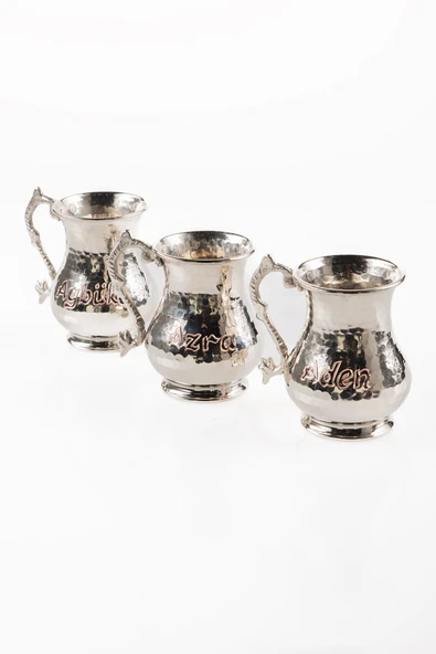 DMT COPPER Gaziantep Bakır El ÇEKİÇ DÖVMESİ İSİMLİ kupa bardak HEDİYELİK İSME ÖZEL 1,0mm (3'LÜ SET) ürün görseli 1