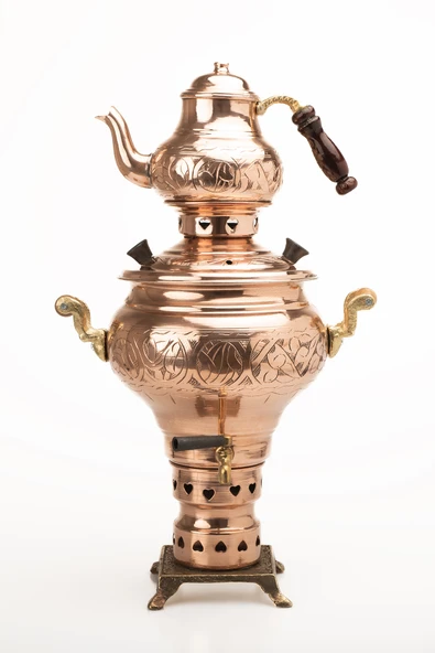 DMT Gaziantep Bakır El işlemeli Kömürlü Bakır Semaver yük:55 cm kalınlık:0,10mm 3 litre kapasiteli ürün görseli 1