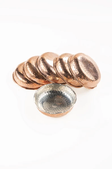DMT COPPER GAZİANTEP DÖVME BAKIR ÇEREZLİK SETİ KAHVALTILIK KURUYEMİŞ REÇEL 6 'LI SET(10cm X 3cm) ürün görseli 1