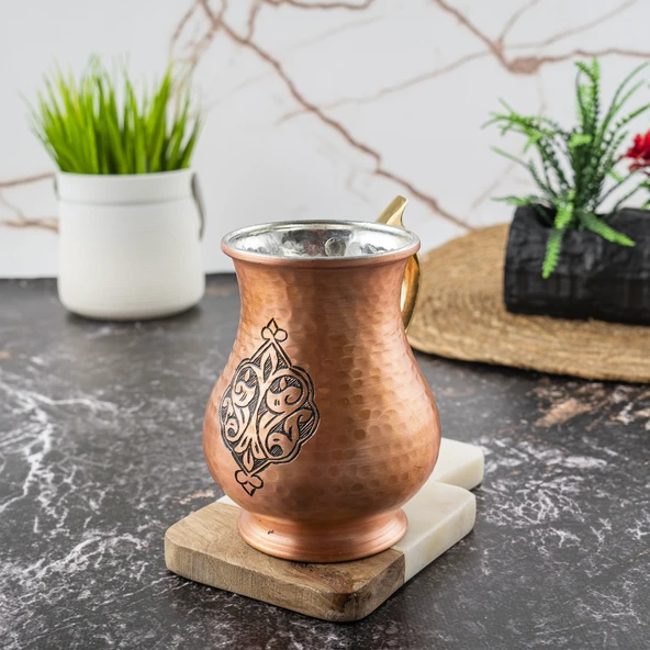 DMT COPPER Gaziantep Bakır El Yapımı Kupa El İşlemeli Bardak (OTANTİK KUTULU)Hediyelik ürün görseli 1
