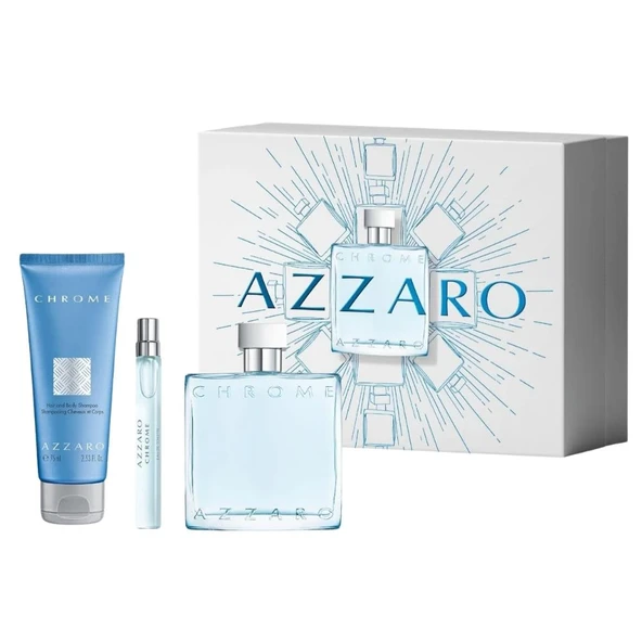 Azzaro Chrome 75 ml Shampoo+EDT 100 ml+EDT 10 ml Erkek Parfüm Seti ürün görseli 1