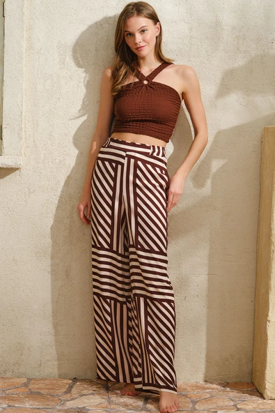 MAN9815 Boyundan Bağlamalı Kadın Çizgili Yazlık Uzun İp Detaylı Pijama Takımı Anıl 9815 ürün görseli 1