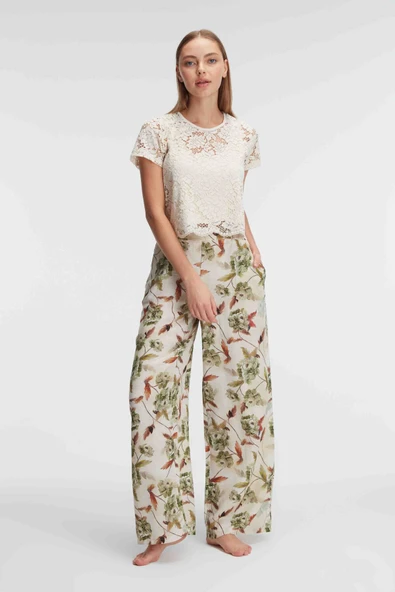 MAN9946 Anıl 9946 Kısa Kol Bisiklet Yaka Kadın Viskon Çiçek Desenli Yazlık Dantel Detaylı Pijama Takımı ürün görseli 1