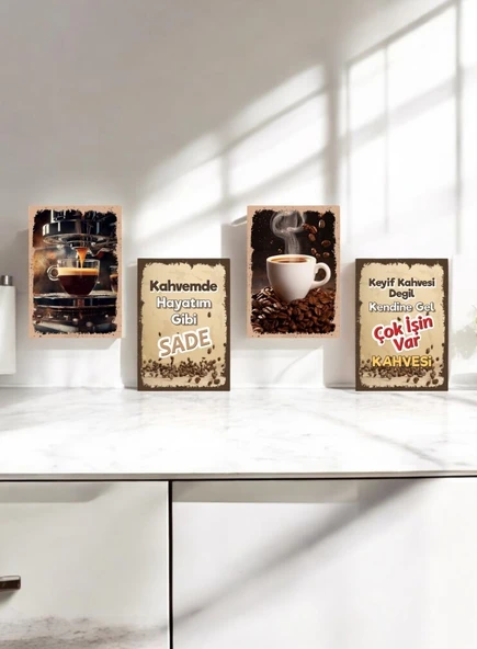 4 Parça (20x29) Dekoratif A4 Mdf Tablo, Cafe Tabloları , Kahve Köşesi Tabloları , Duvar Tabloları , Çerçeve Görünümlü Dekoratif Hediyelik ürün görseli 1