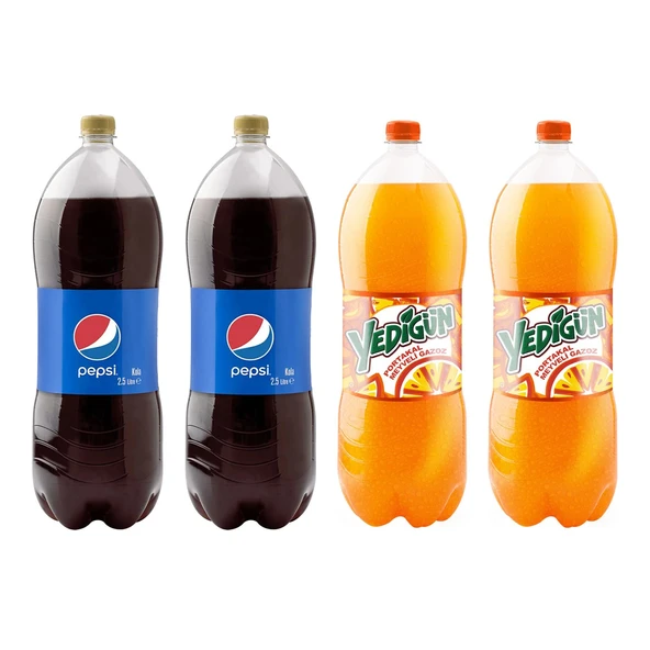 Pepsi Kola 2,5 lt 2 Ad + Yedigün Portakal 2,5 lt 2 Ad / 4 lü Karma Paket ürün görseli 1