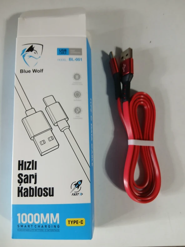 ASLANTİC  BLUE WOLF BL-001  HIZLI TYPE.C KAYIŞ KORDONLU KABLO ürün görseli 1