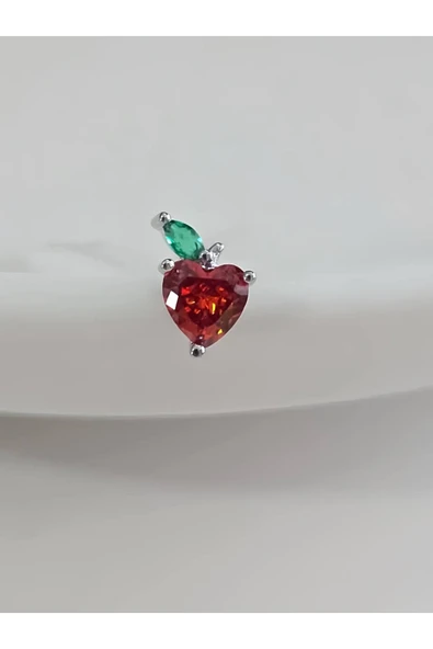 Kırmızı Elma Model Kıkırdak Piercing Tragus Helix Silver Gümüş Renk Küpe ürün görseli 1