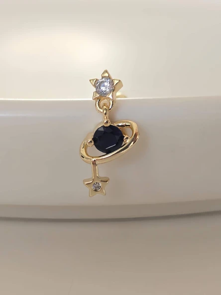 Galaksi Gezegen Satürn Yıldız Model Kıkırdak Piercing Tragus Helix Gold Renk Küpe ürün görseli 1