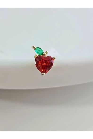 Kırmızı Elma Model Kıkırdak Piercing Tragus Helix  Altın Kaplama Gold Renk Küpe ürün görseli 1