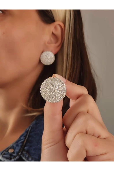 Yuvarlak Model Abiye Gümüş Renkli Küpe ürün görseli 1