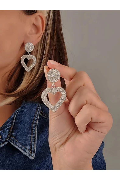 Kalp Love Aşk Sallantılı Model Gümüş Kaplama Küpe ürün görseli 1