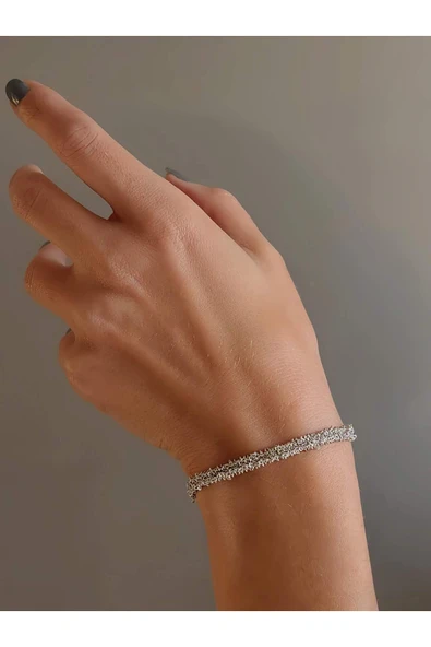 Zincir Dokuma Kordon El Yapımı Otantik Gümüş Platin Renkli Bileklik ürün görseli 1