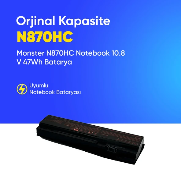 Monster N870HC Notebook 10.8 V 47Wh Batarya – Orjinal Uyumlu, Yüksek Performanslı ürün görseli 1