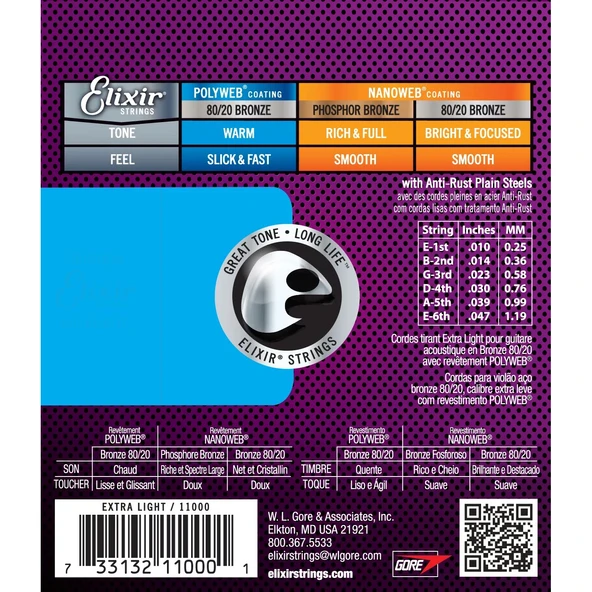 Elixir 11000 Polyweb Bronze  Extra Light Akustik Gitar Teli (.010-.047) - Resim 4