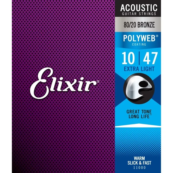 Elixir 11000 Polyweb Bronze  Extra Light Akustik Gitar Teli (.010-.047) ürün görseli 1
