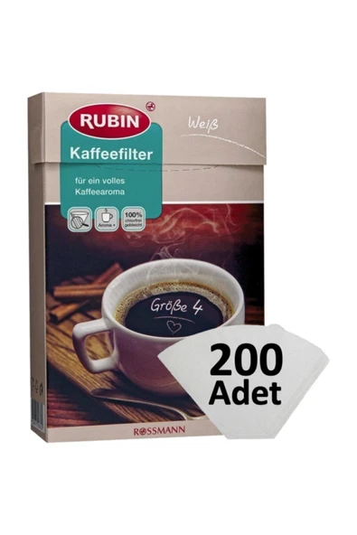 Rubin Rubin Kahve Filtresi 4 Numara  Büyük Boy  Beyaz Kağıt 200 Adet ürün görseli 1