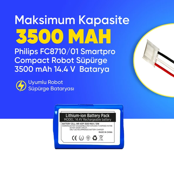 Philips FC8710/01 Smartpro Compact Robot Süpürge 3500 mAh 14.4 V  Batarya – Orjinal Uyumlu Uzun Ömürlü, Yüksek Performans Pil ürün görseli 1