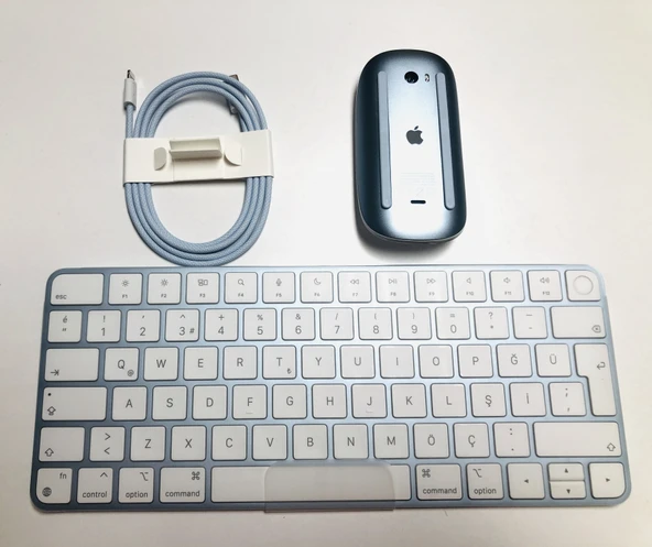 PTTAVM: Apple Touch ID Özellikli Klavye+Magic 2 Şarjlı Mouse Seti-Mavi