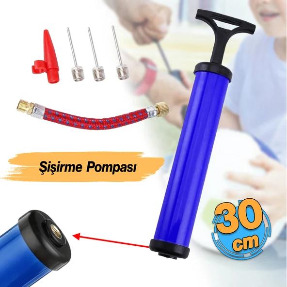 Bisiklet Pompa Seti 30 cm El Tipi Ayak Tutamaklı Hava Top Şişirme Plastik Başlıklı Borulu İğne Uçlu ürün görseli 1