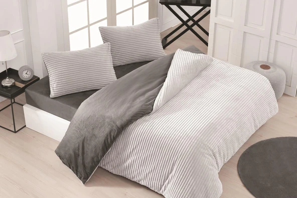 Merinos Eternity Fitilli 4 Parça Çift Kişilik Nevresim Takımı 200x220 Açık Gri ürün görseli 1