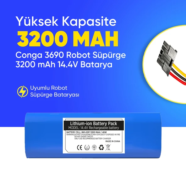 Conga 3690 Robot Süpürge 3200 mAh 14.4 V,  Batarya – Orjinal Uyumlu Uzun Ömürlü, Yüksek Performans Pil ürün görseli 1