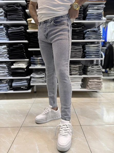 Açık Gri Mavi Yıkamalı Skinny Fit Jean 451CslKe ürün görseli 1