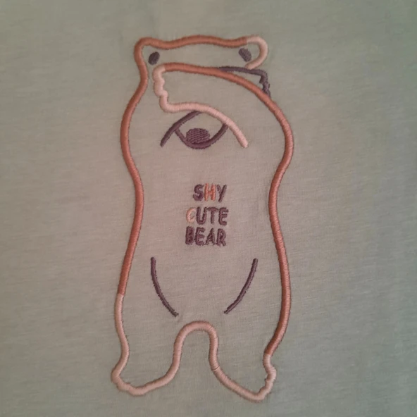 Ayıcık Nakışlı Yeşil T-shirt - Resim 4