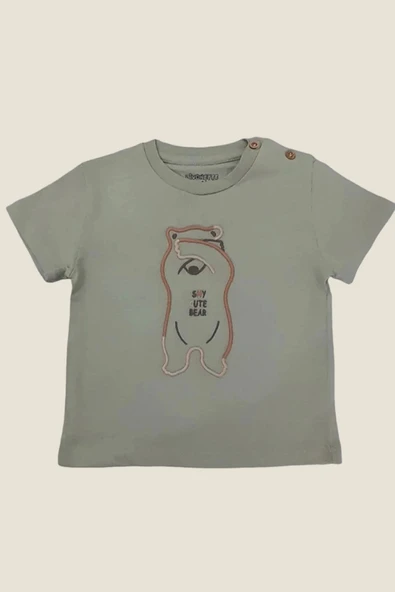 Ayıcık Nakışlı Yeşil T-shirt - Resim 2