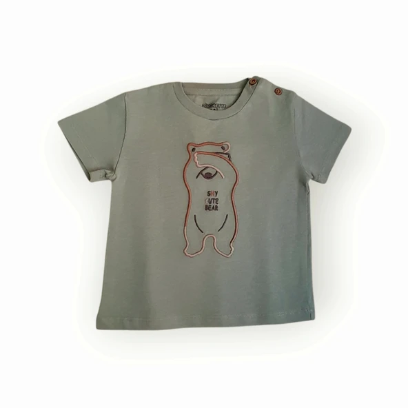 Ayıcık Nakışlı Yeşil T-shirt ürün görseli 1
