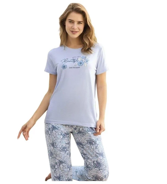 Aydoğan Kadın Mavi Viskon Kısa Kollu Pijama Takımı 240048 ürün görseli 1