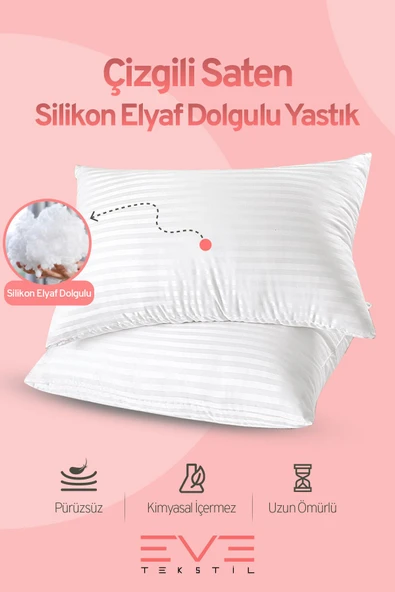 10 Adet Çizgili Saten Fermuarlı Antialerjik Yıkanabilir Silikon Elyaf Yüksek Dolgulu Yastık 900 gr ürün görseli 1