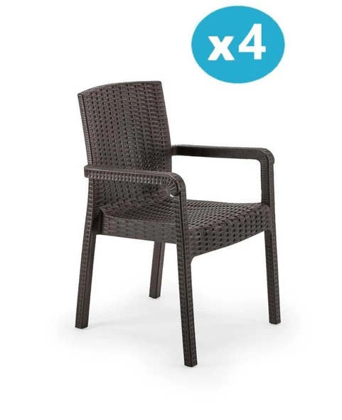 Omnipazar SY-2527 Royale Hasır Desenli Rattan Bahçe Koltuk Sandalye 4'lü Set ürün görseli 1