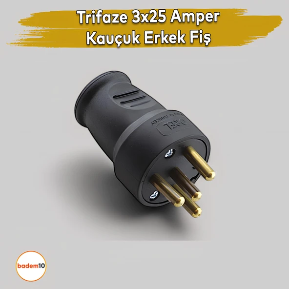 Trifaze Kauçuk Üç Fazlı Erkek Fiş 25 Amper 380 Volt ürün görseli 1