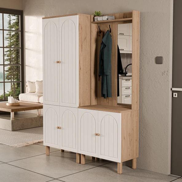 Mezza Set 5084-5076 Rapsody Sağ Aynalı 6 Kapaklı (MEMBRAN) 7 Askılı Bohem Portmanto Sepet-beyaz ürün görseli 1