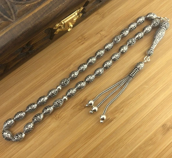 925 Ayar Gümüş Arpa Kesim Tesbih Model 2 ürün görseli 1