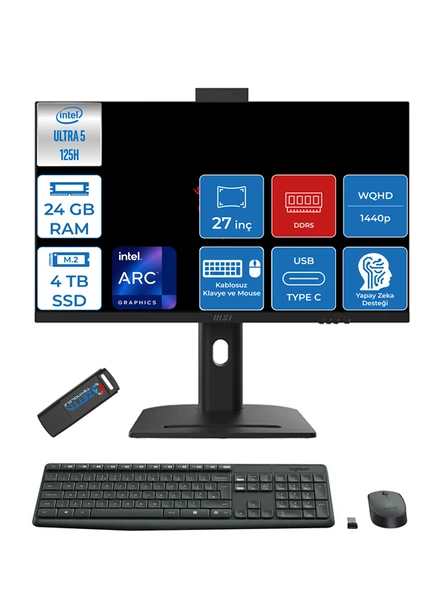 Msı Modern Aı Intel Core Ultra 5 125H 24GB Ddr5 4tb SSD Intel® Arc™ Graphics WIN11PRO 27" 2k Wqhd Taşınabilir Bilgisayar AM273QPP08 + Zettausbbellek ürün görseli 1
