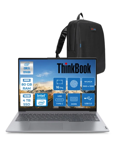 Lenovo Thinkbook 16 G6 Irl Intel Core I5 13420H 80GB 4tb SSD 16" Wuxga 300NITS IPS Freedos Taşınabilir Bilgisayar 21KH00SXTRF30 + Zetta Çanta ürün görseli 1