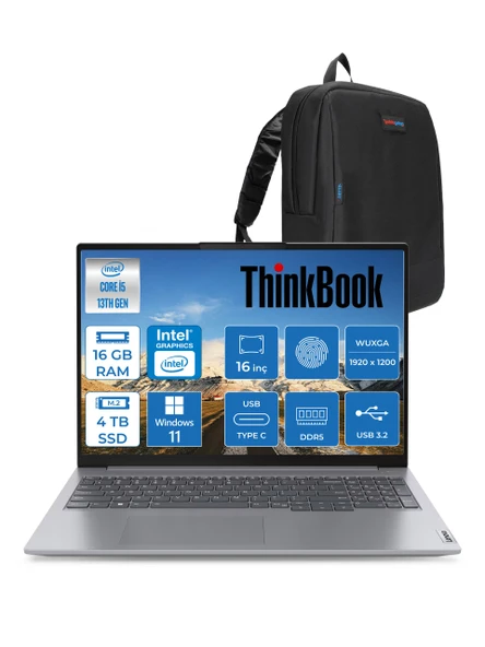 Lenovo Thinkbook 16 G6 Irl Intel Core I5 13420H 16GB Ddr5 4tb SSD 16" Wuxga 300NITS IPS Windows 11 Pro Taşınabilir Bilgisayar 21KH00SXTRP04 + Zetta Çanta ürün görseli 1