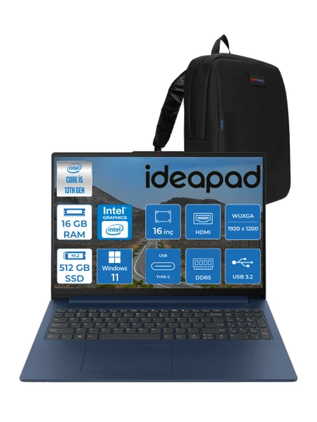 Lenovo Ideapad Slim 3 16IRH10 Intel Core I5 13420H 16GB 512GB SSD Windows 11 Pro 16" Wuxga (1920X1200) IPS 300NITS Taşınabilir Bilgisayar 83K2001RTRP01 + Zetta Çanta ürün görseli 1