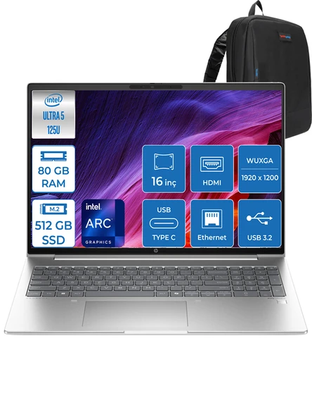 Hp Probook 460 G11 Intel Core Ultra 5 125U Ddr5 80GB 512GB SSD Intel® Aı Boost 16 Wuxga IPS Freedos Taşınabilir Bilgisayar 9Y7S7ETF21 + Zettaçanta ürün görseli 1