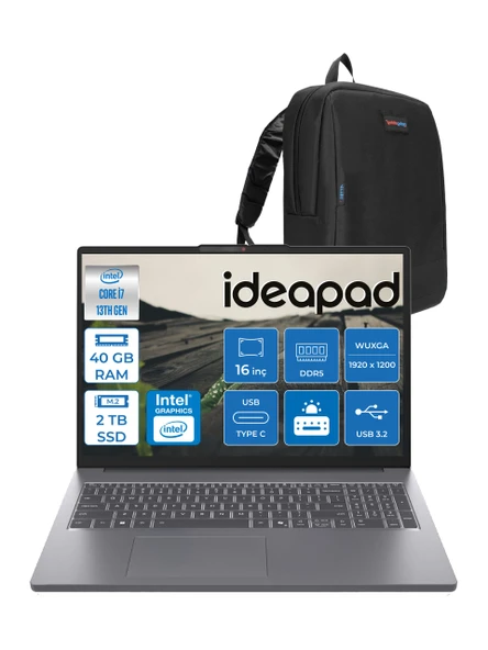 Lenovo Ideapad Slim 3 16IRH10 Intel Core I7 13620H 40GB 1tb SSD + 1tb SSD Freedos 16" Wuxga (1920X1200) IPS 300NITS Taşınabilir Bilgisayar 83K2001VTRF09 + Zetta Çanta ürün görseli 1