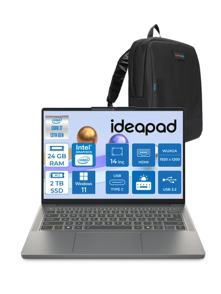 Lenovo Ideapad Slim 3 14IRH10 Intel Core I7 13620H 24GB 1tb SSD + 1tb SSD Windows 11 Pro 14" Wuxga (1920X1200) IPS 300NITS Taşınabilir Bilgisayar 83K0002ATRP06 + Zetta Çanta ürün görseli 1