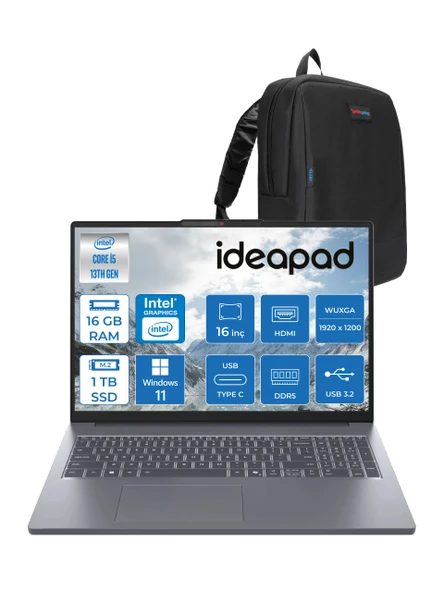 Lenovo Ideapad Slim 3 16IRH10 Intel Core I5 13420H 16GB 1tb SSD Windows 11 Pro 16" Wuxga (1920X1200) IPS 300NITS Taşınabilir Bilgisayar 83K2001UTRP02 + Zetta Çanta ürün görseli 1