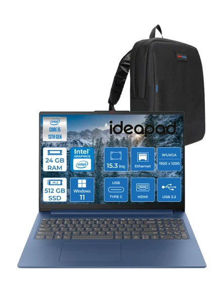 Lenovo Ideapad Slim 3 15IRH10 Intel Core I5 13420H 24GB 512GB SSD Windows 11 Pro 15.3" Wuxga (1920X1200) IPS 300NITS Taşınabilir Bilgisayar 83K10062TRP04 + Zetta Çanta ürün görseli 1