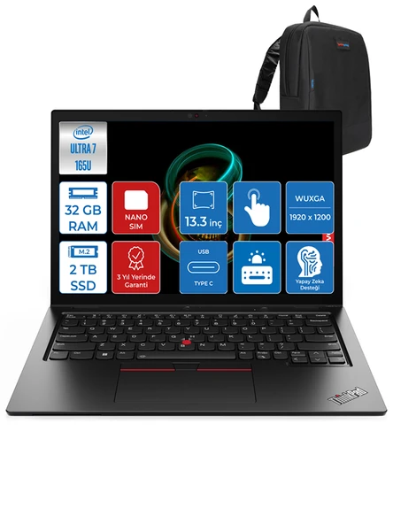 Lenovo Thinkpad L13 G5 Yoga Ultra 7 165U 32GB 2tb 13.3" Wuxga Windows 11 Pro Nanosim Dokunmatik Yapay Zeka Destekli Bilgisayar L21LM0037TXP02 ürün görseli 1