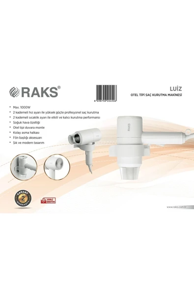 Raks Luiz Otel Tipi Saç Kurutma Makinesi 1000w ürün görseli 1