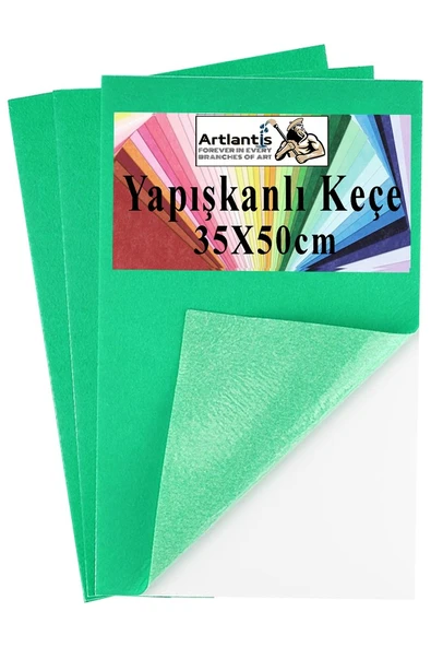 Açık Yeşil Yapışkanlı Keçe 35x50 cm 3 Adet 2.0 mm Kendinden Yapışkanlı Renkli Hobi Keçesi Elişi Keçe Kumaşı Anasınıfı ürün görseli 1