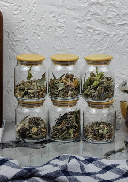 Cam Kavanoz Seti - 6'lı Bambu Kapaklı Kavanoz Takımı - 12 Parça, 250 ML ürün görseli 1